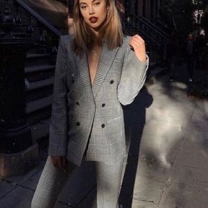 Zara Plaid Double Breasted Blazer